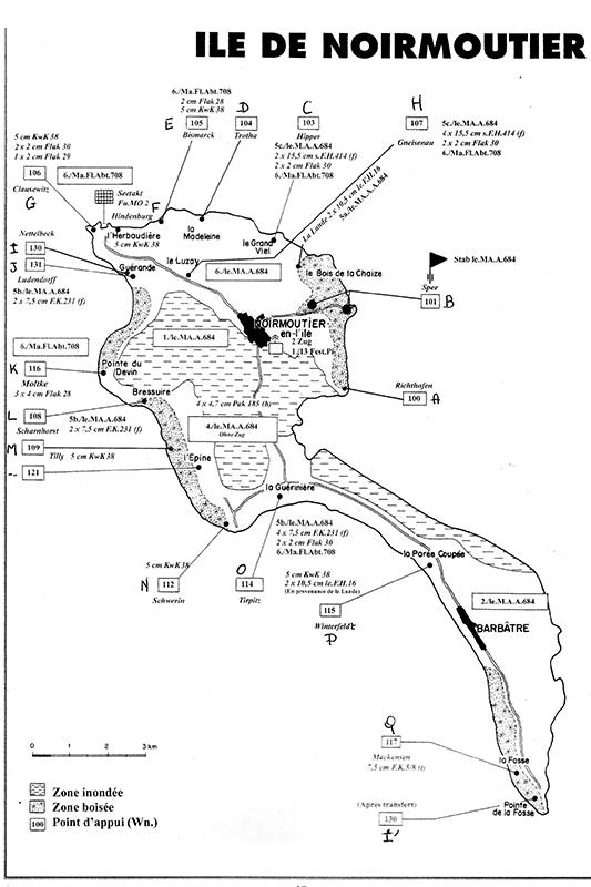 Carte – répartition des 18 batteries sur l’île ©Atlantic Wall Memory