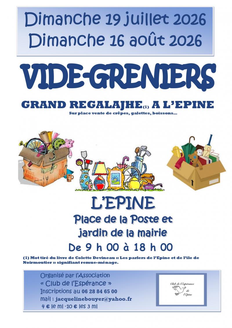19 juillet 2026 - Vide-greniers par le Club de l'Espérance