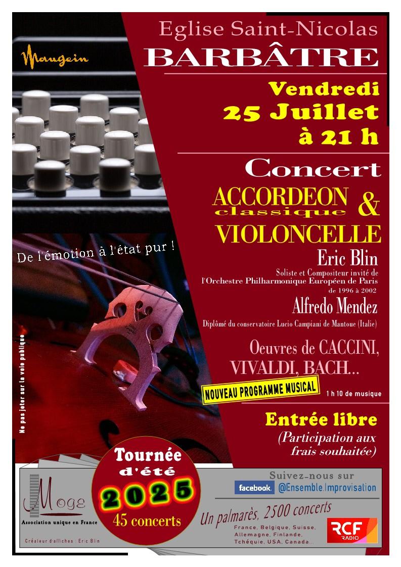 25 juillet 2025 - Concert d'Accordéon classique & de violoncelle à l'Église St Nicolas