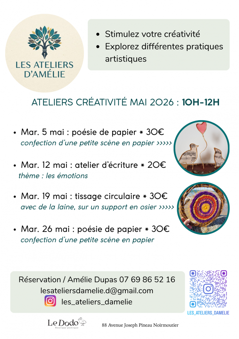 12 mai 2026 - Atelier d'écriture avec Amélie Dupas
