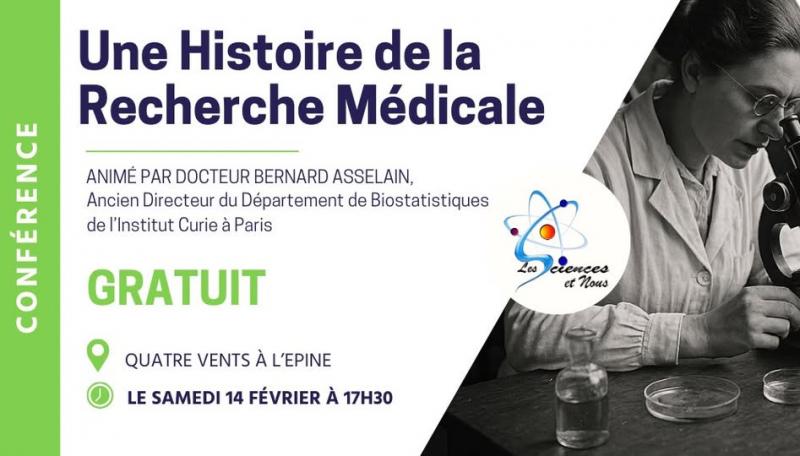 14 février 2026 - Conférence scientifique : « Histoire de la recherche en médecine : par quels chemins passent les chercheurs et les malades pour contribuer aux progrès de la recherche médicale ? »