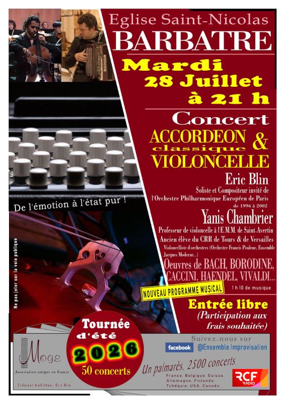 28 juillet 2026 - Duo Violoncelle et Accordéon : Voyage au cœur de la Grande Europe