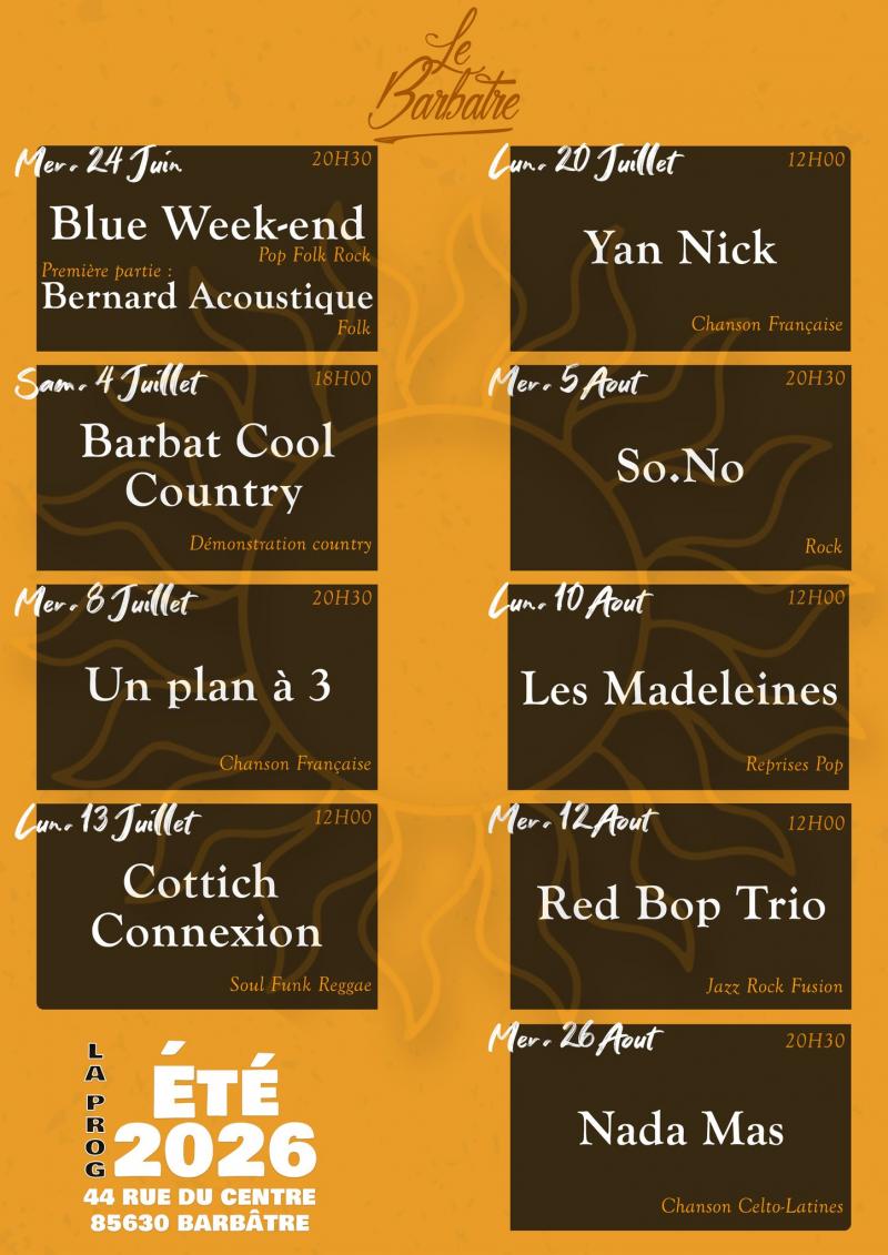 4 juillet 2026 - Concert de Barbat Cool Country au Bar Le Barbâtre