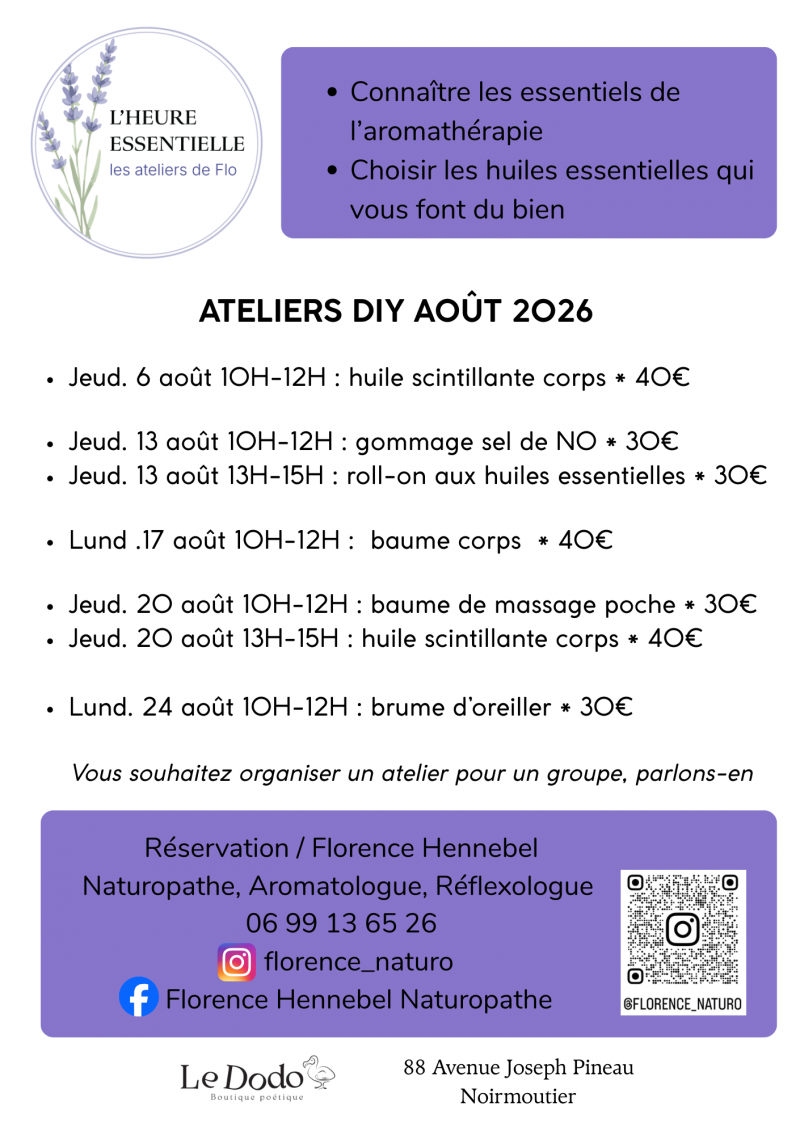 20 août 2026 - Atelier : Huile scintillante corps avec Florence Hennebel