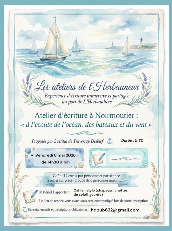 8 mai 2026 - Atelier d'écriture à l'Herbaudière avec Laetitia de Traversay Desbief