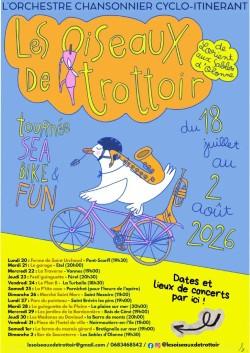 31 juillet 2026 - Concert : L'orchestre chansonnier cyclo-itinérant Les Oiseaux de Trottoir