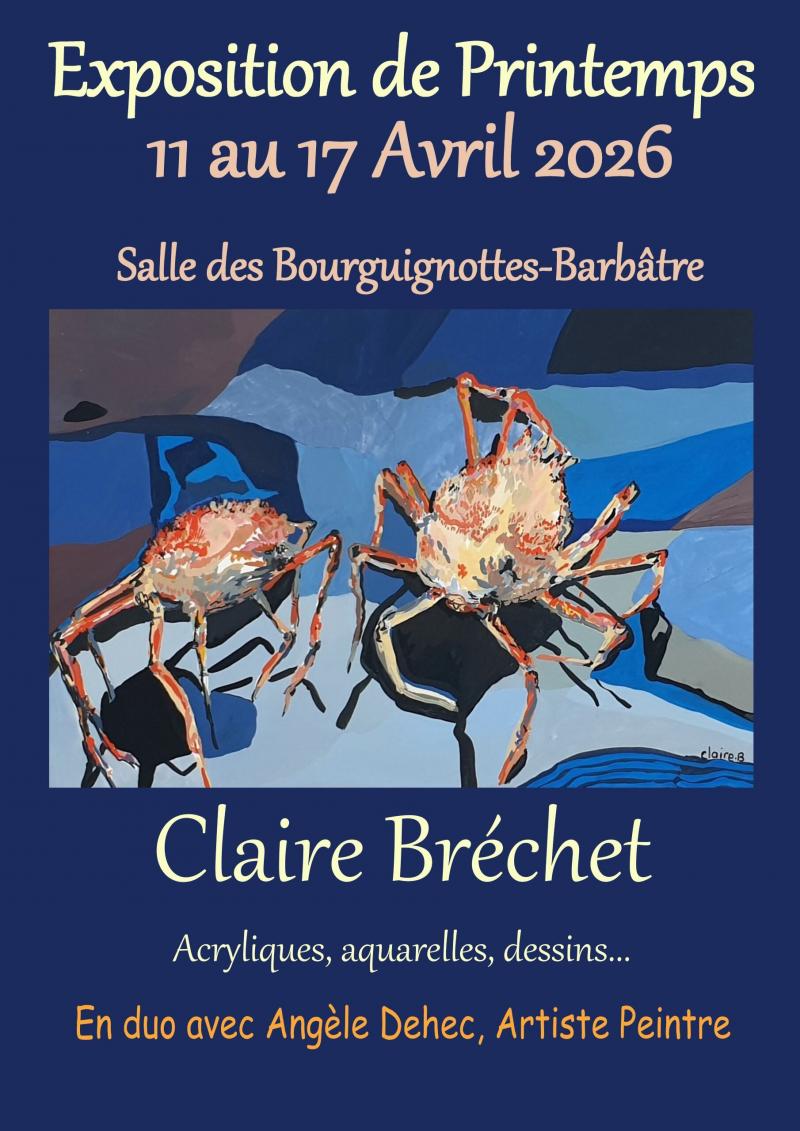 Du 11 au 17 avril 2026 - Exposition de Printemps d'acryliques, aquarelles, dessins par Claire Bréchet et Angèle Dehec