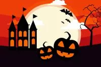 château, citrouilles, Halloween